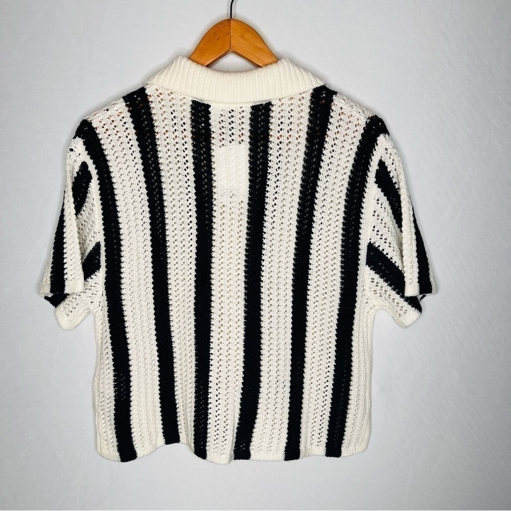 H&M Cream and Navy Striped Short-Sleeve Knit Cardigan - Picture 9 of 16